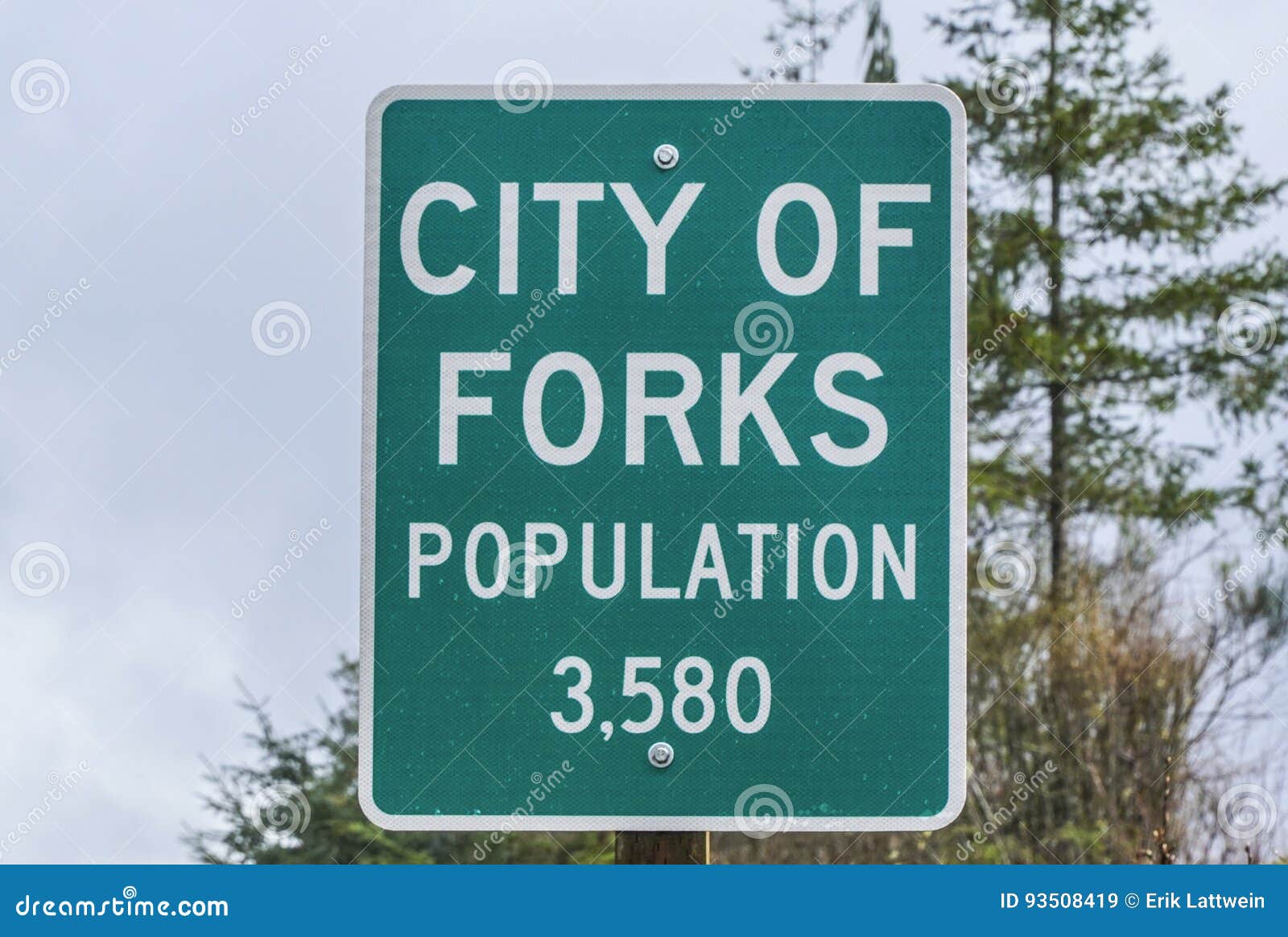 City of Forks Sign 3580 Population FORKS WASHINGTON Editorial