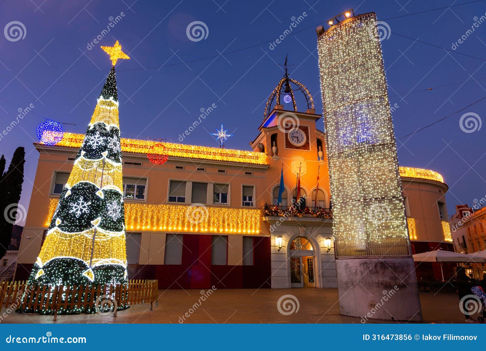 city hall of city sants coloma de gramenet at christmas time