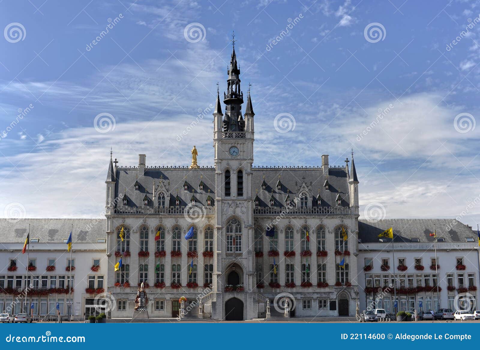 City Hall of Sintniklaas in Belgium Stock Photo Image of geranium
