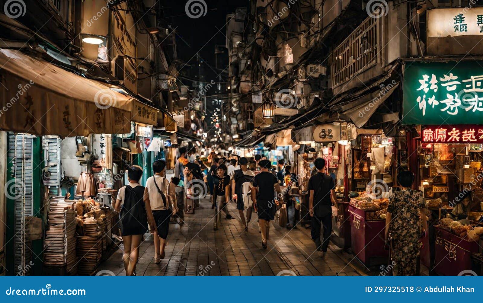 City of Hong Kong, China, Temple Street Shopping Stock Illustration