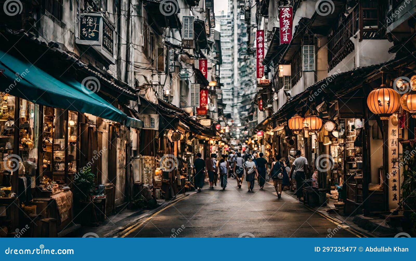 City of Hong Kong, China, Temple Street Shopping Stock Illustration