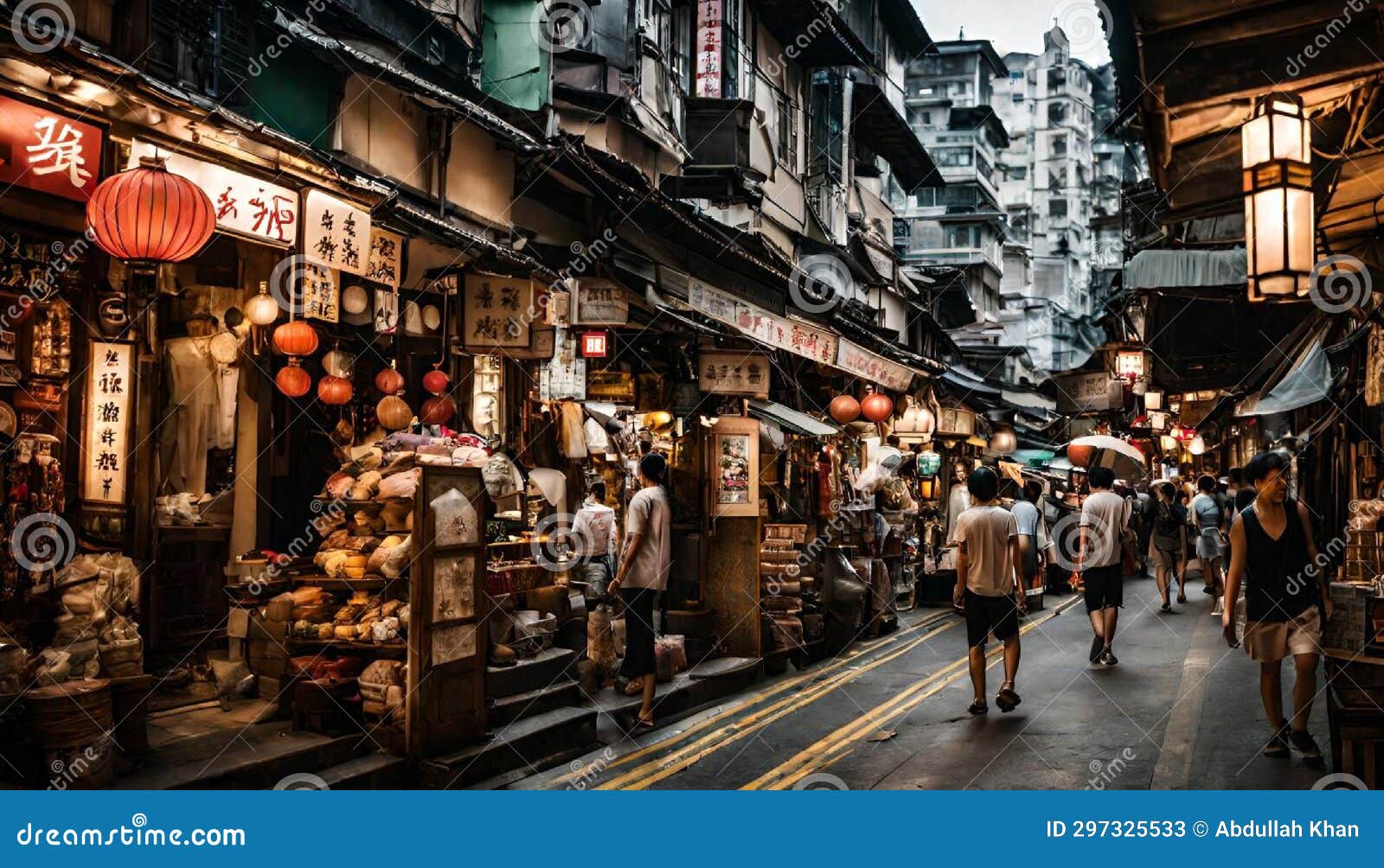 City of Hong Kong, China, Temple Street Shopping Stock Illustration