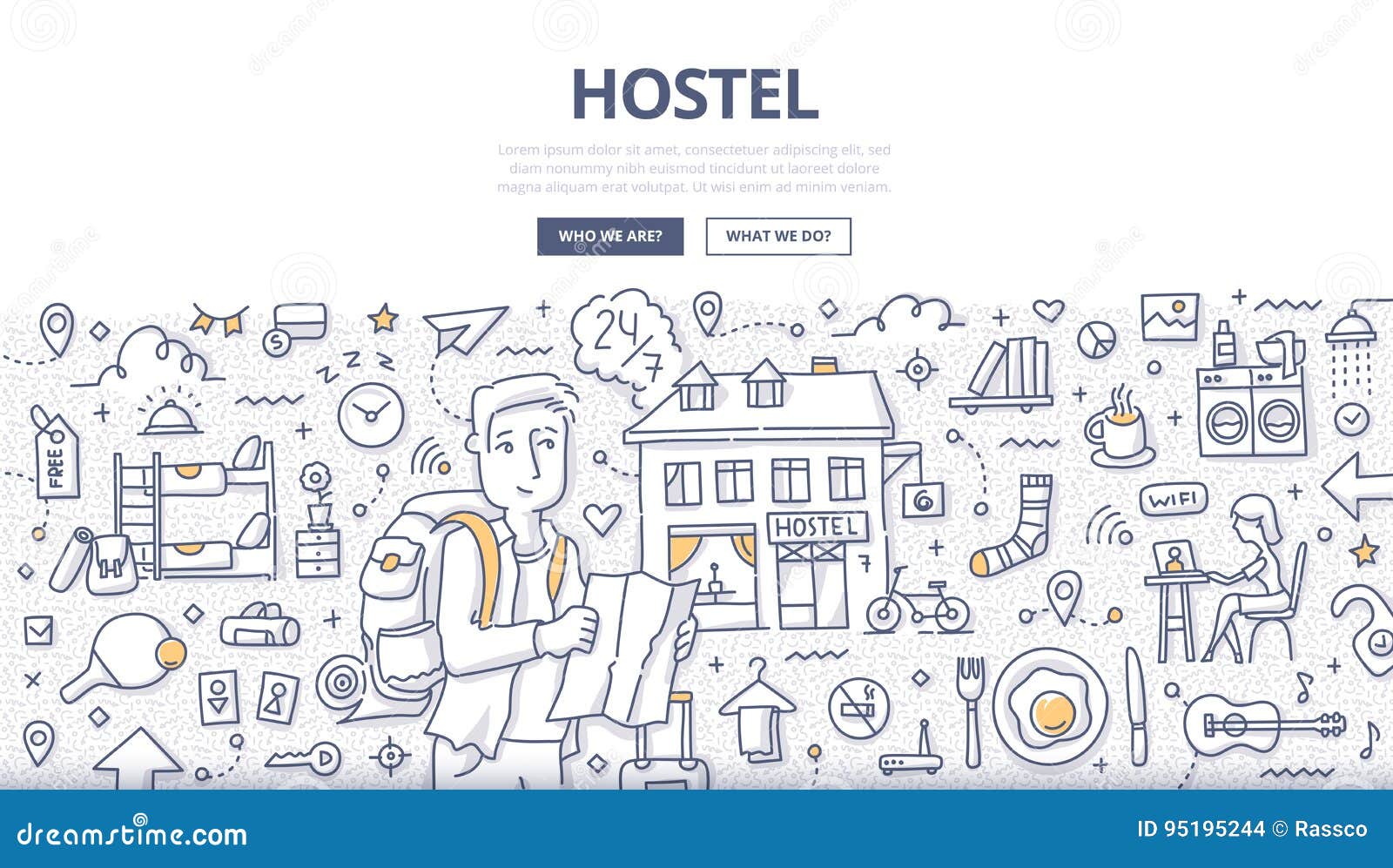 city hostel doodle concept