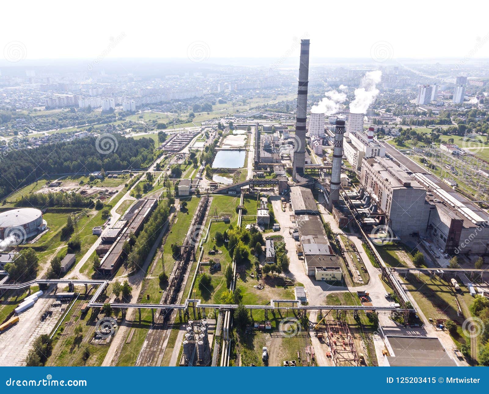 Heat Power Station with Cooling Towers Stock Image - Image of fuel