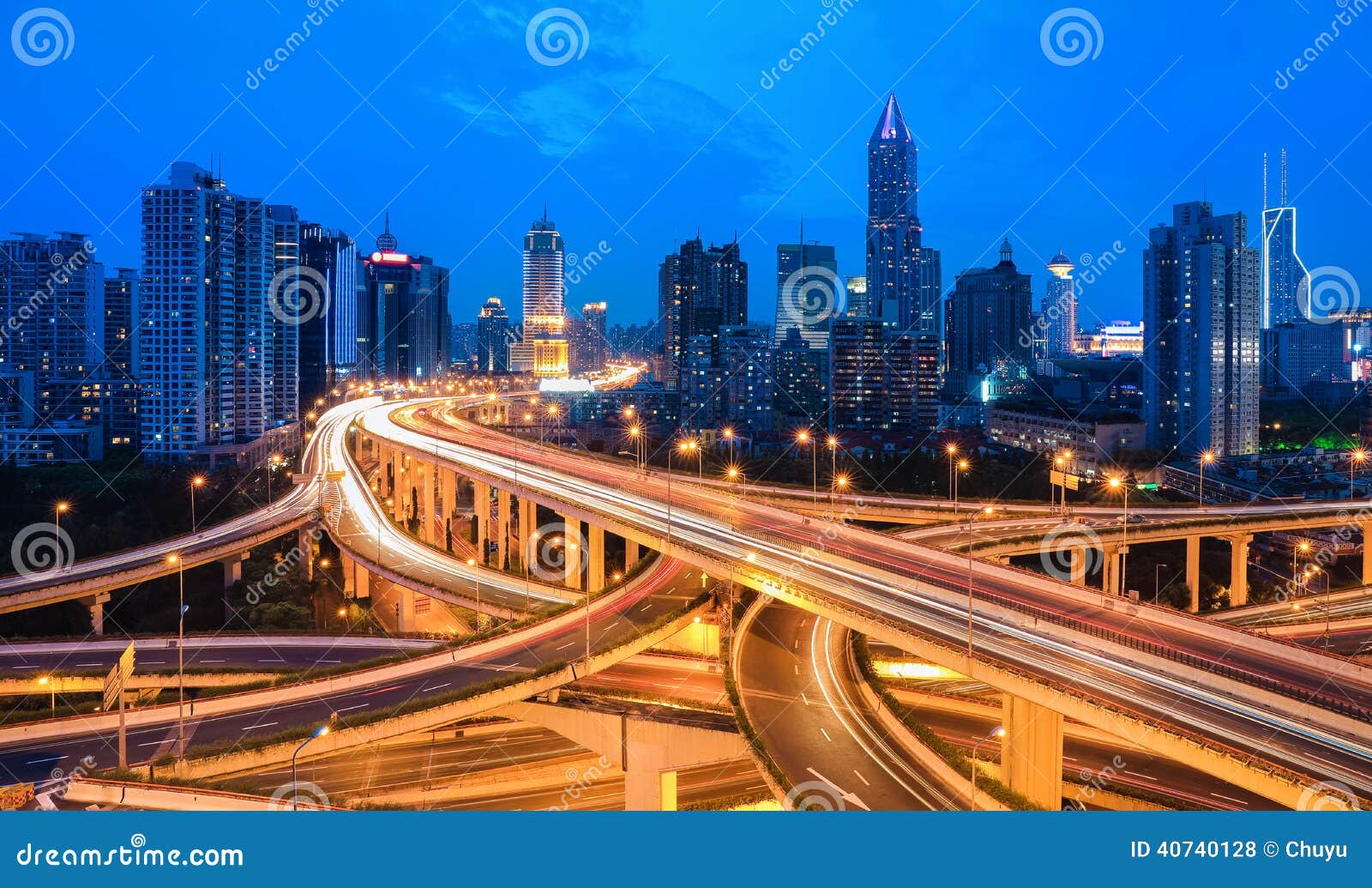 city interchange overpass in nightfall