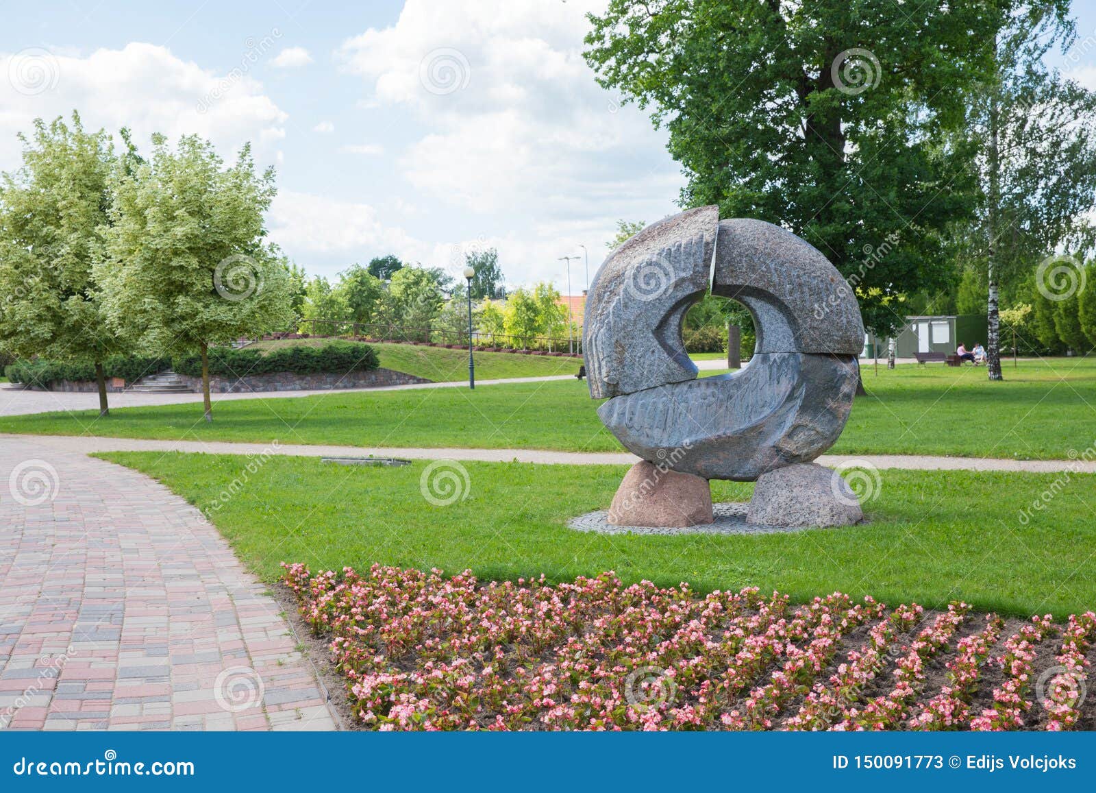 City Jelgava Latvian Republic City Park With Sculpture And
