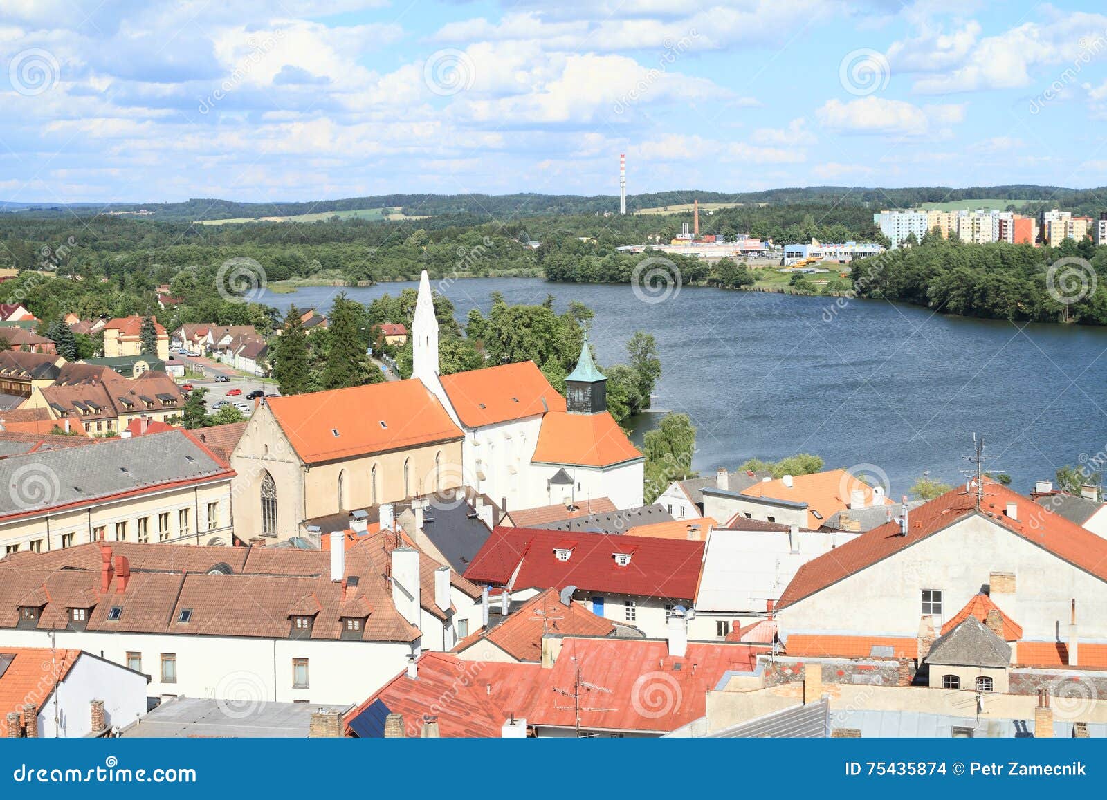 city jindrichuv hradec with pond vajgar