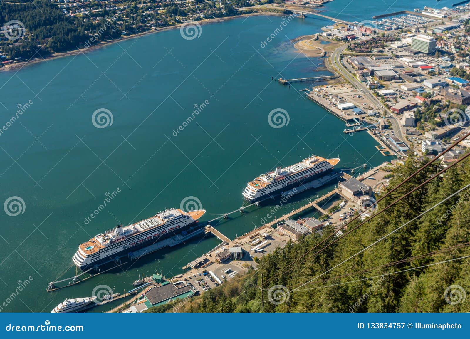 City of Juneau and Cruise Ship Port from Mount Roberts Tram. Juneau