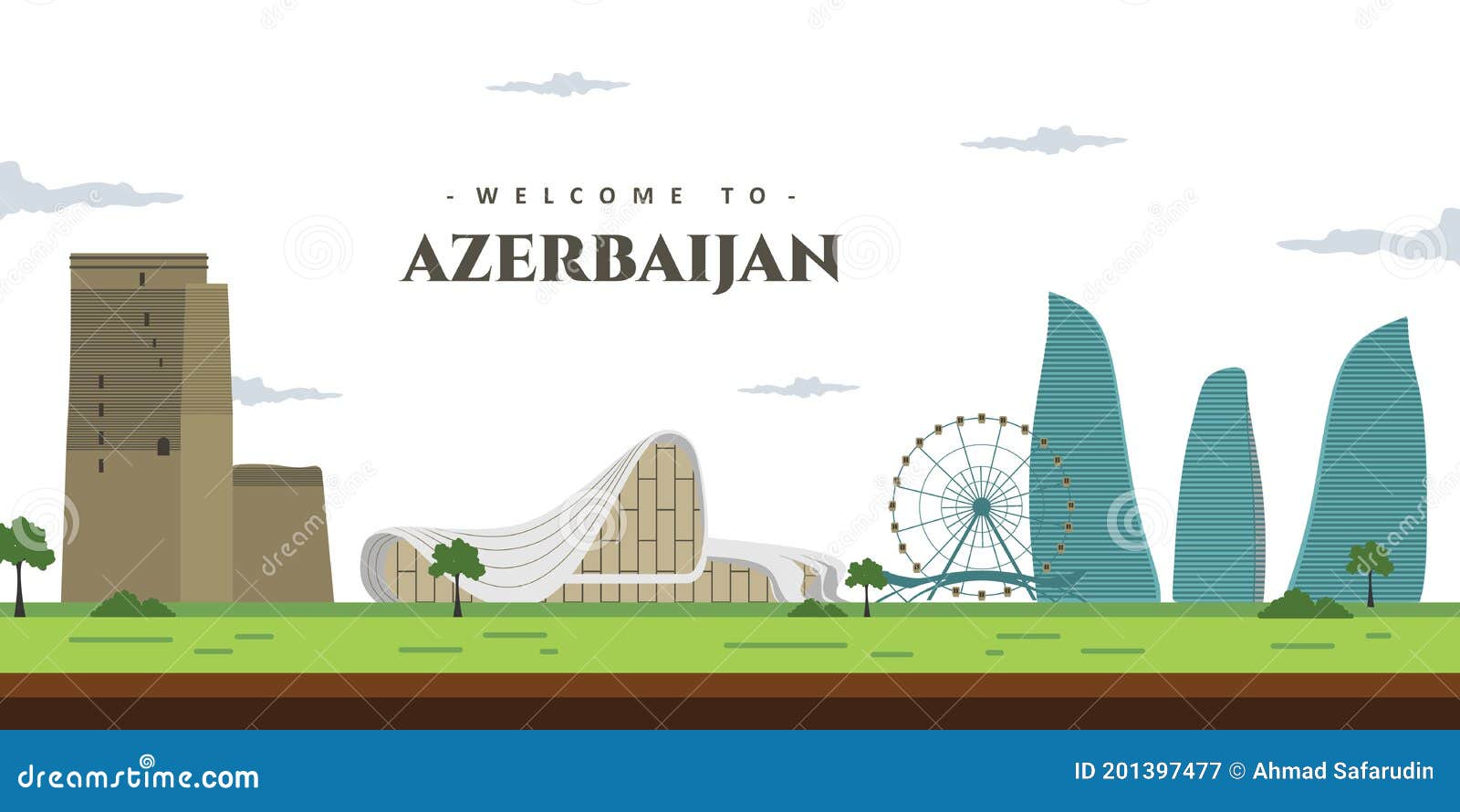 city landscape of azerbaijan with famous building landmark. welcoming to azerbaijan. world vacation travel asia asian collection.