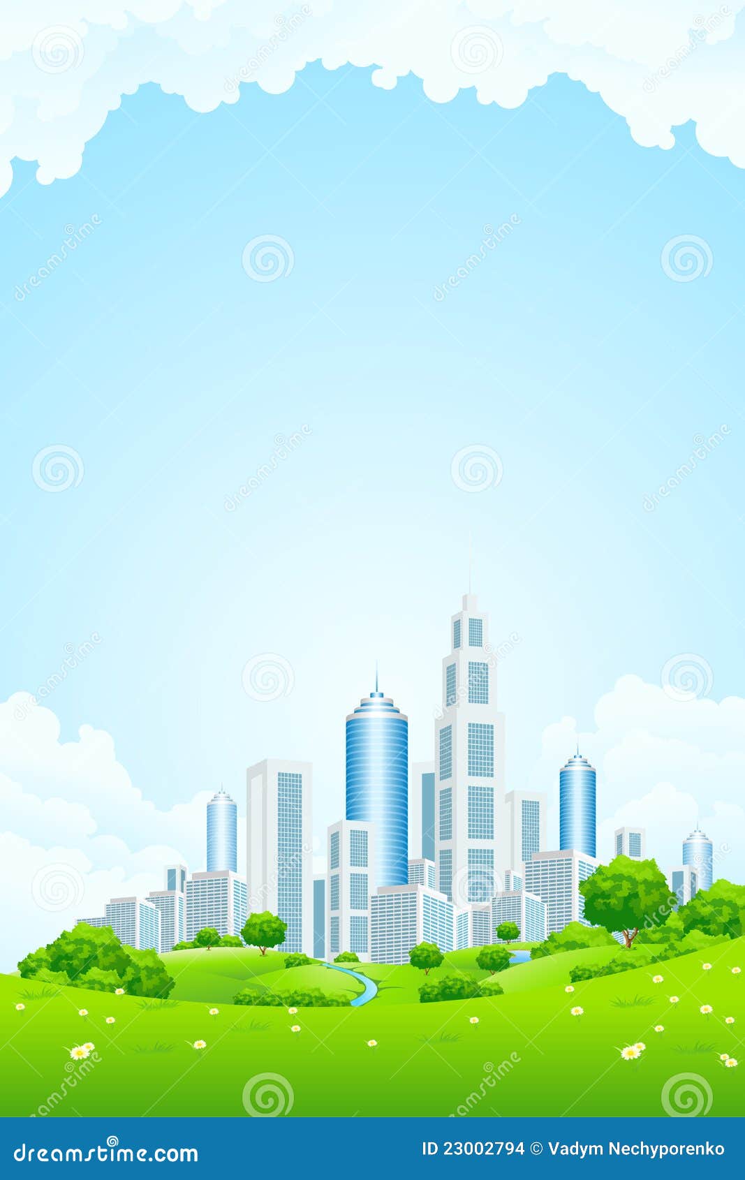 City Landscape with Green Hills Stock Illustration Illustration of