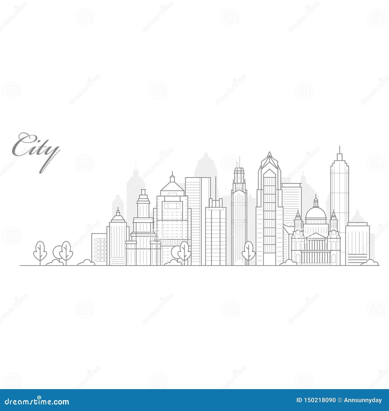 City Landscape Template, Thin Line Cityscape, View of Downtown with City Landscape Template, Thin Line Cityscape, View of Downtown with