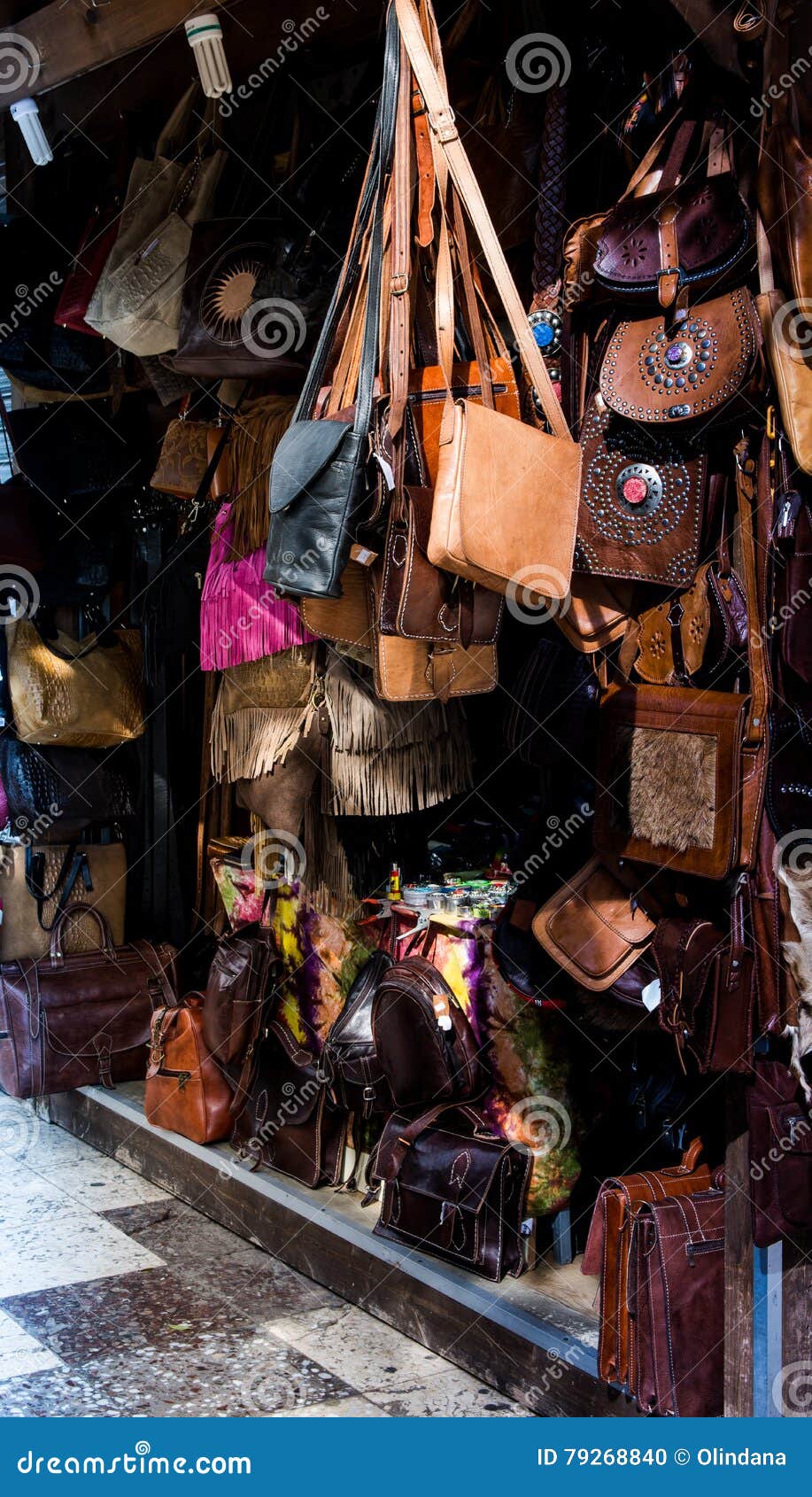 City Life, Craft Stall with Handmade Leather Goods Stock Photo Image