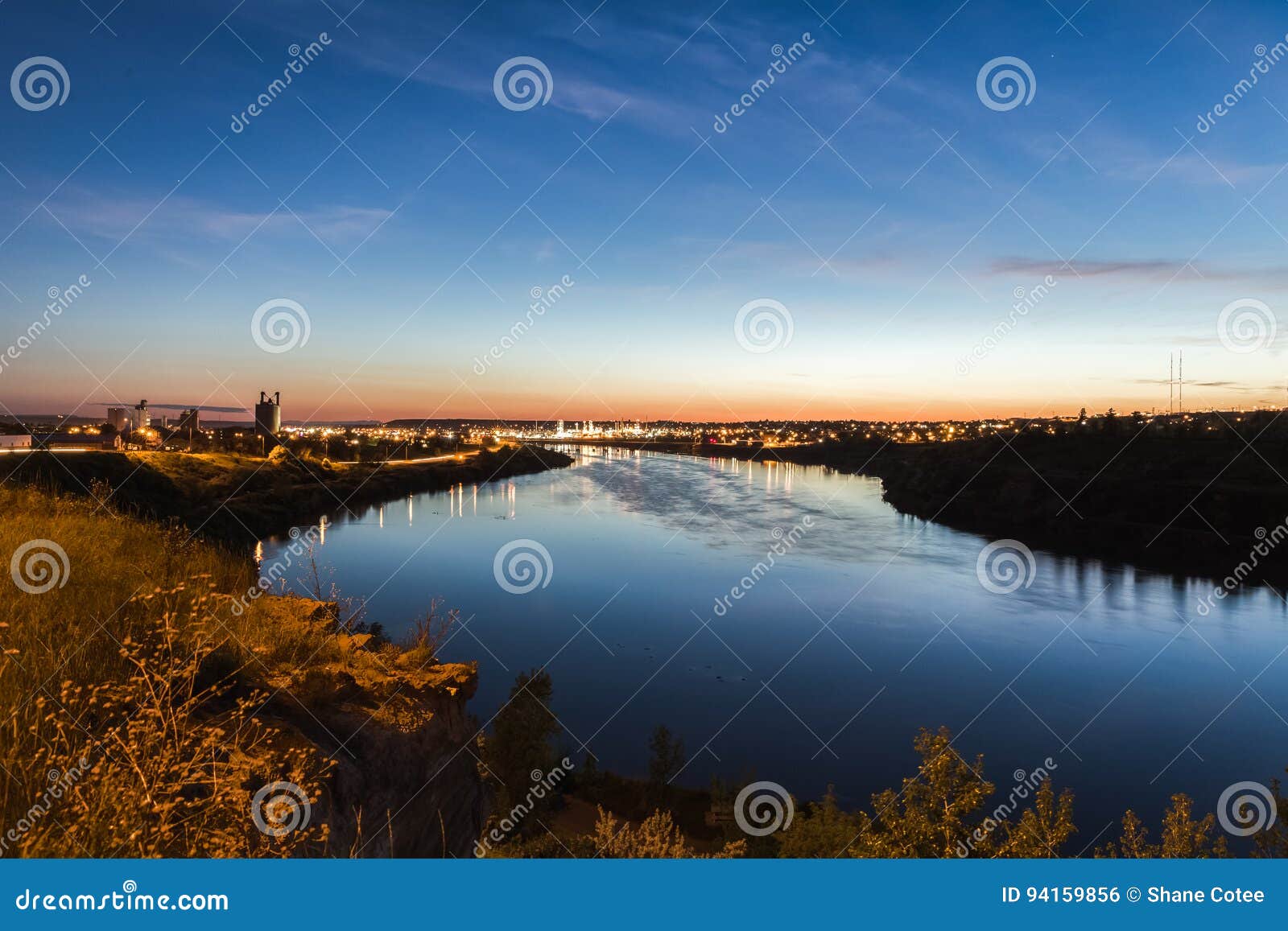 city lights over the missouri river