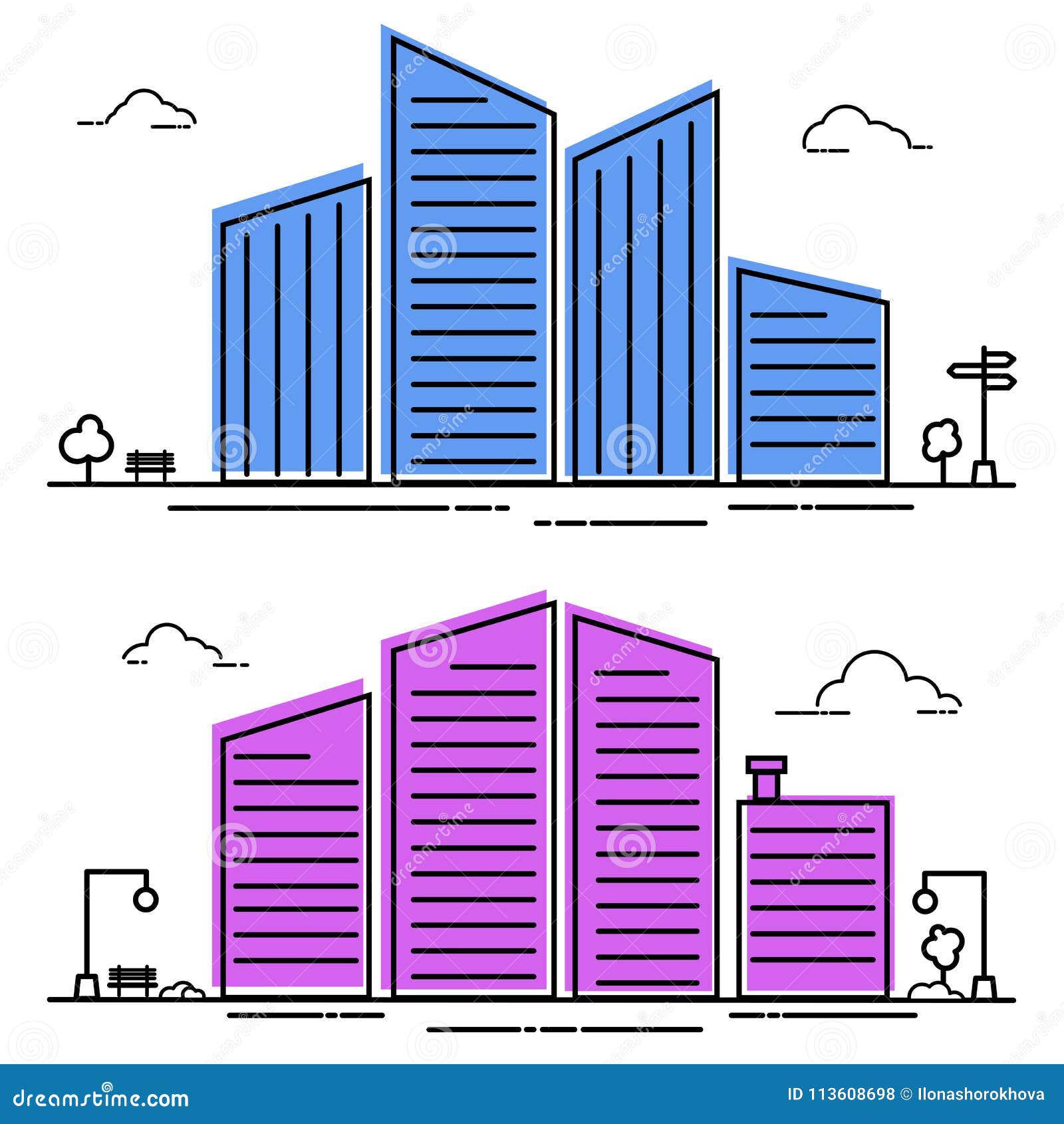 Flat Line Design Urban Landscape. City Line Landscape in Flat Style ...