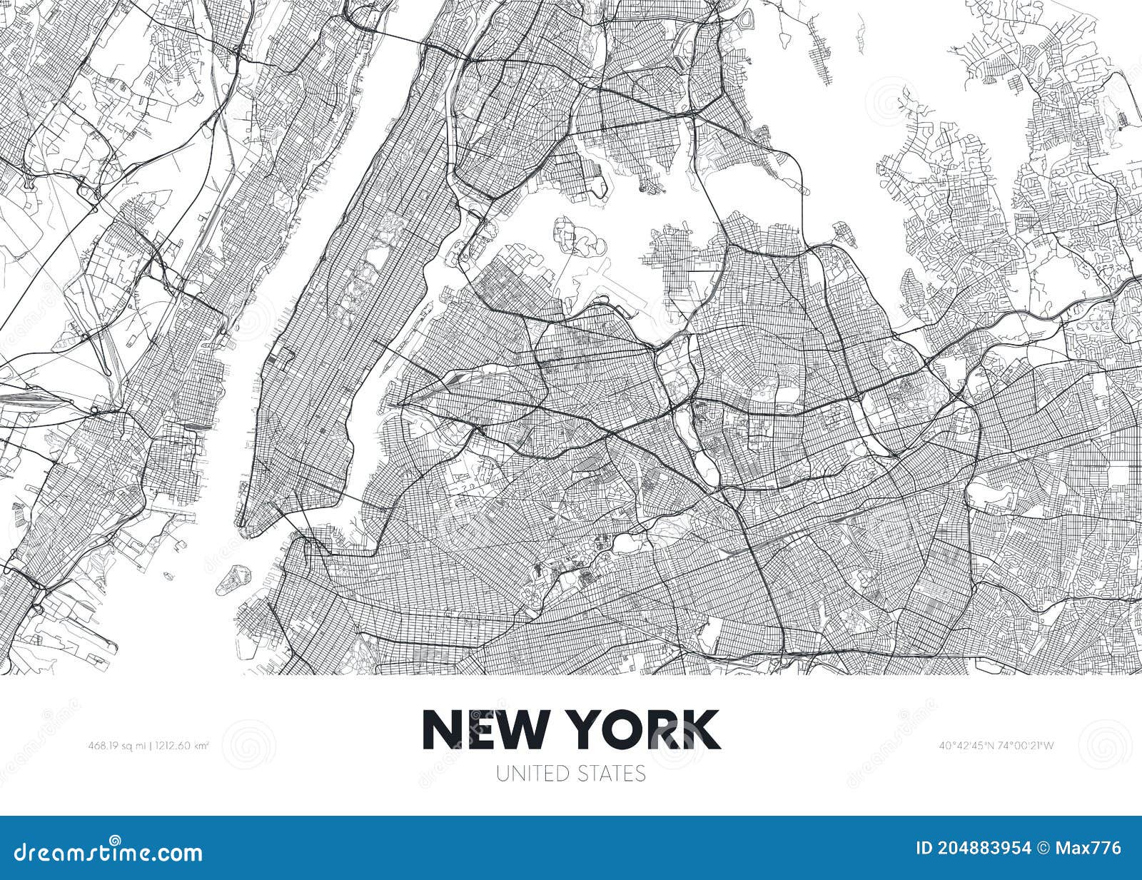 city map new york usa, travel poster detailed urban street plan,  