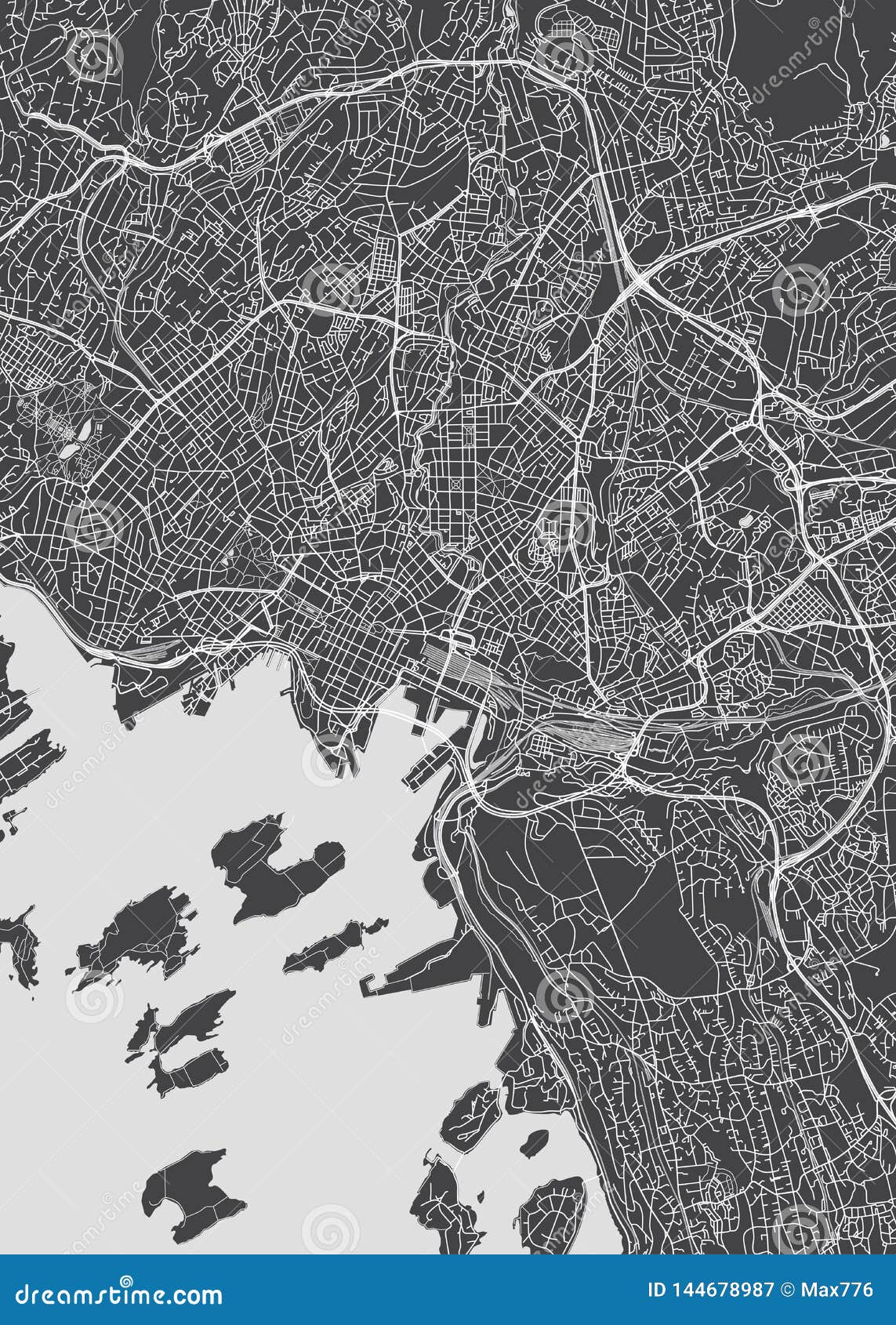 city map oslo, monochrome detailed plan,  