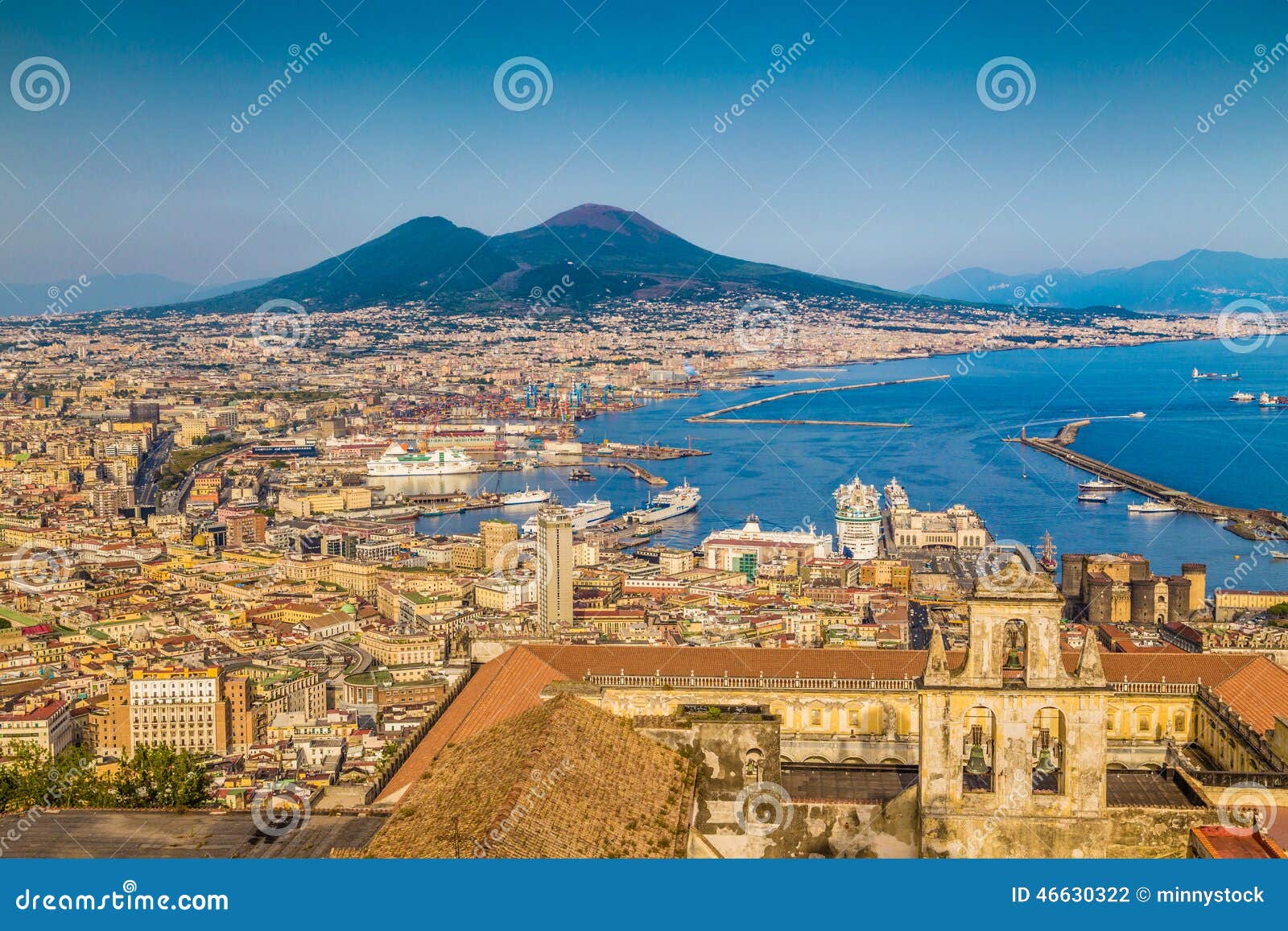 city of naples with mt. vesuvius at sunset, campania, italy