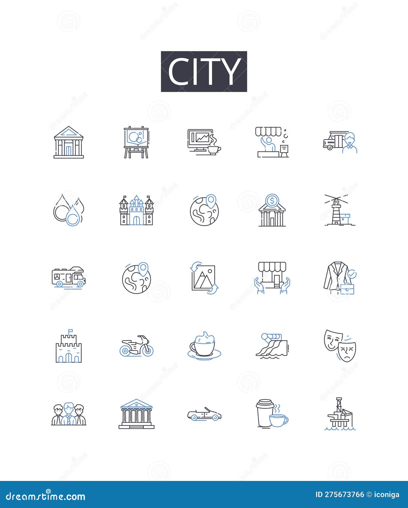 city line icons collection. town, metropolis, capital, municipality, township, settlement, conurbation  and linear