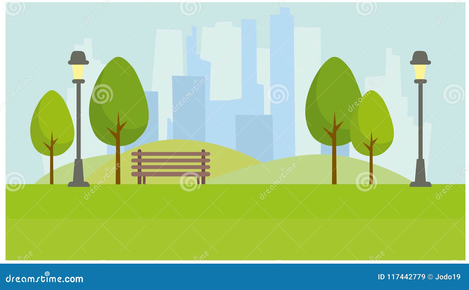 City Park on the Background of Skyscrapers Stock Vector - Illustration ...