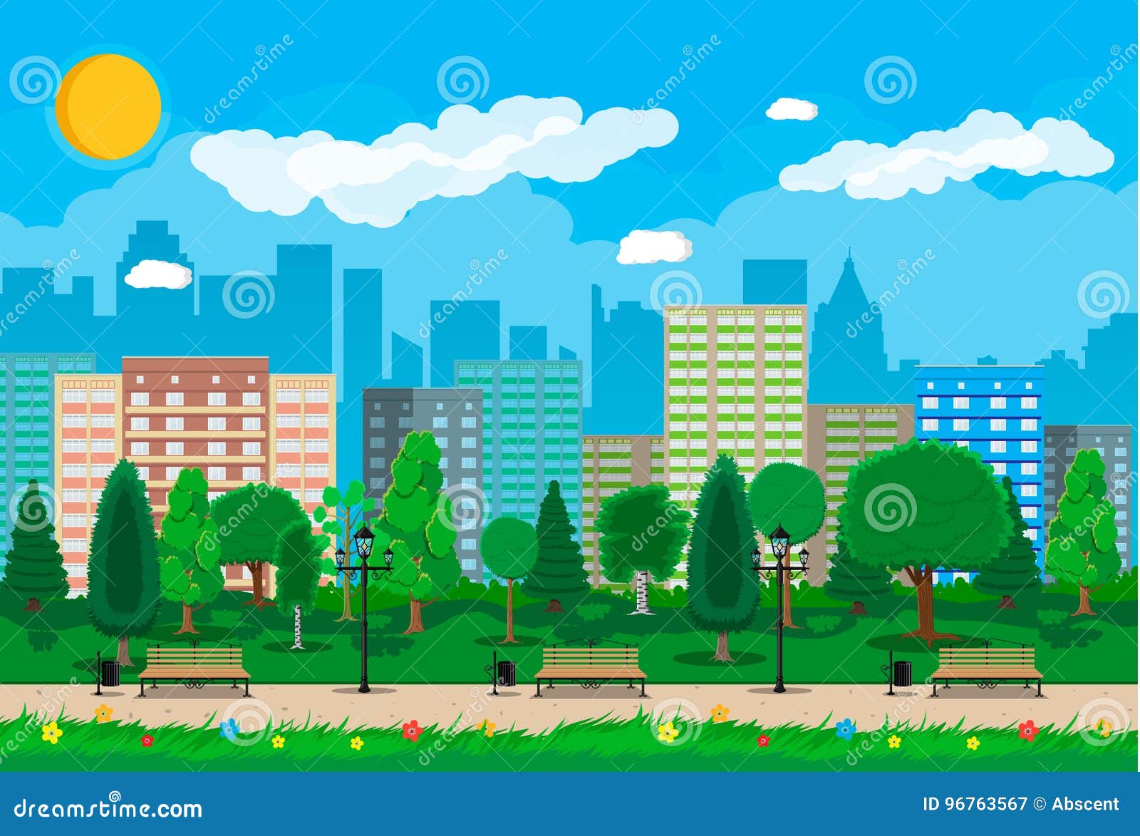 City park concept stock vector. Illustration of alley - 96763567