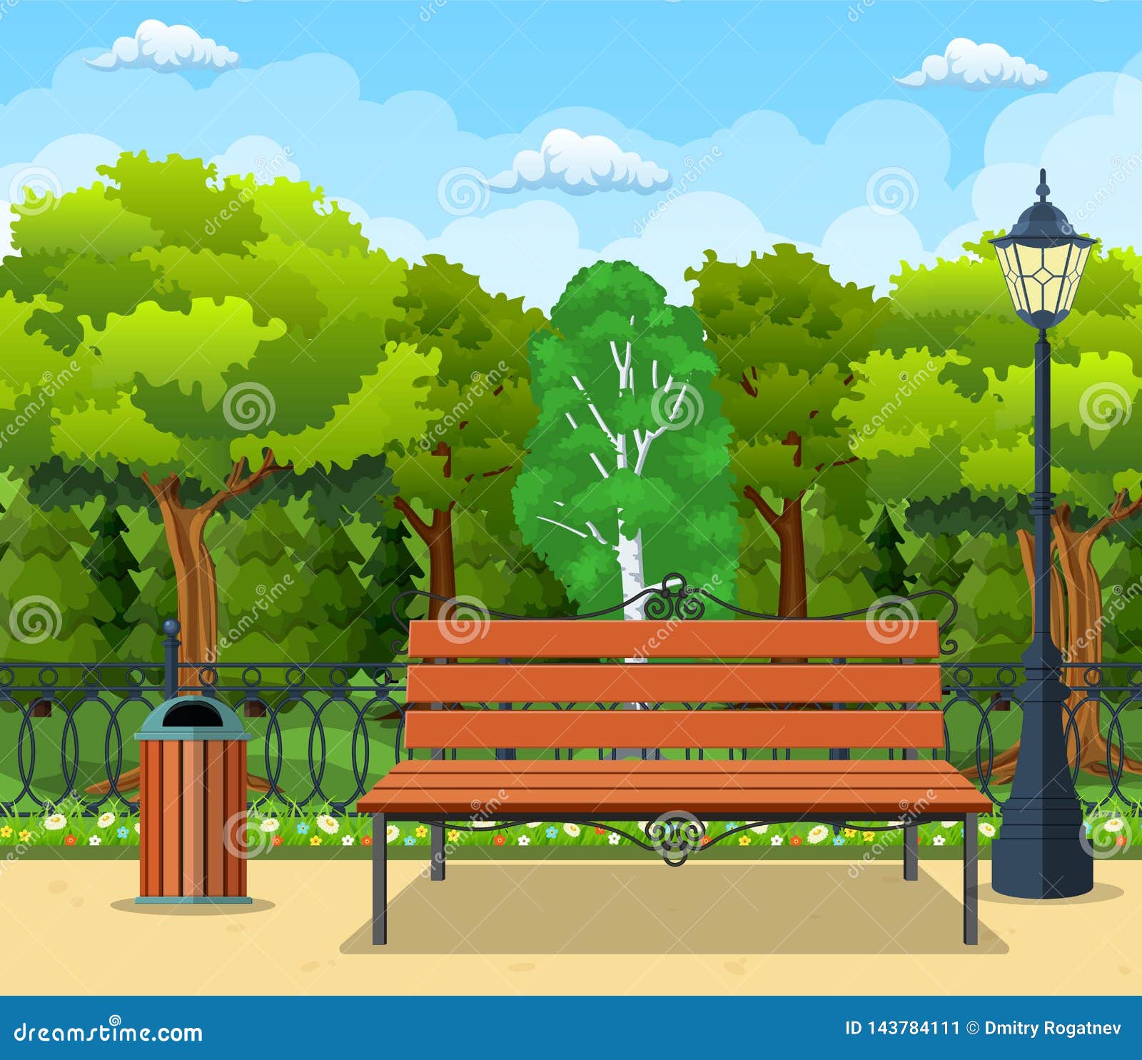 City park concept, stock vector. Illustration of fence - 143784111