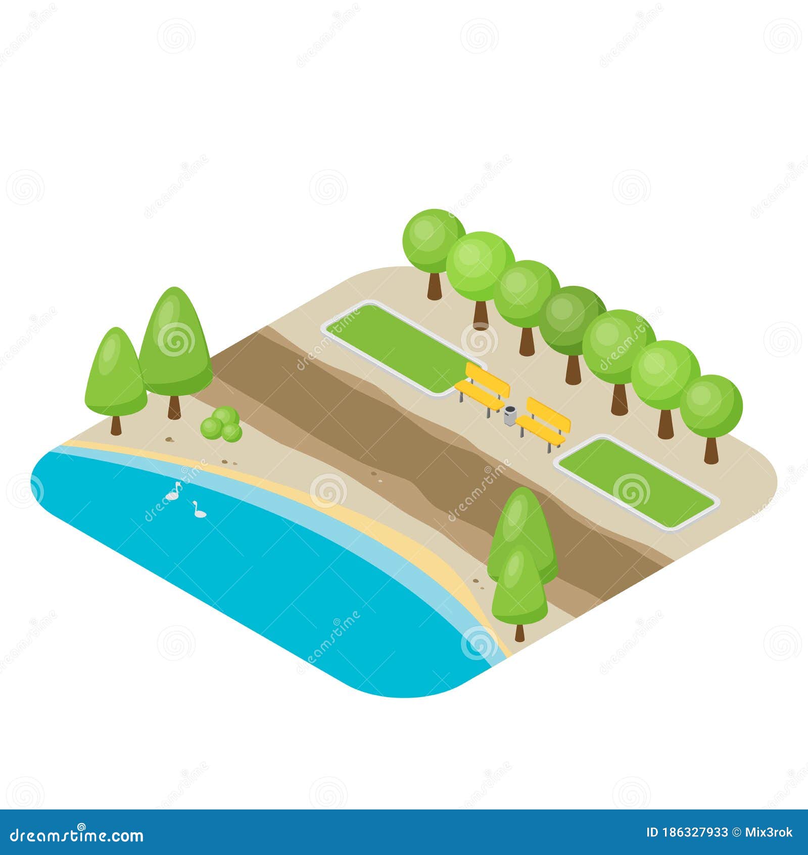 City Park Furniture. City Map Elements. Isometric Infographic Stock