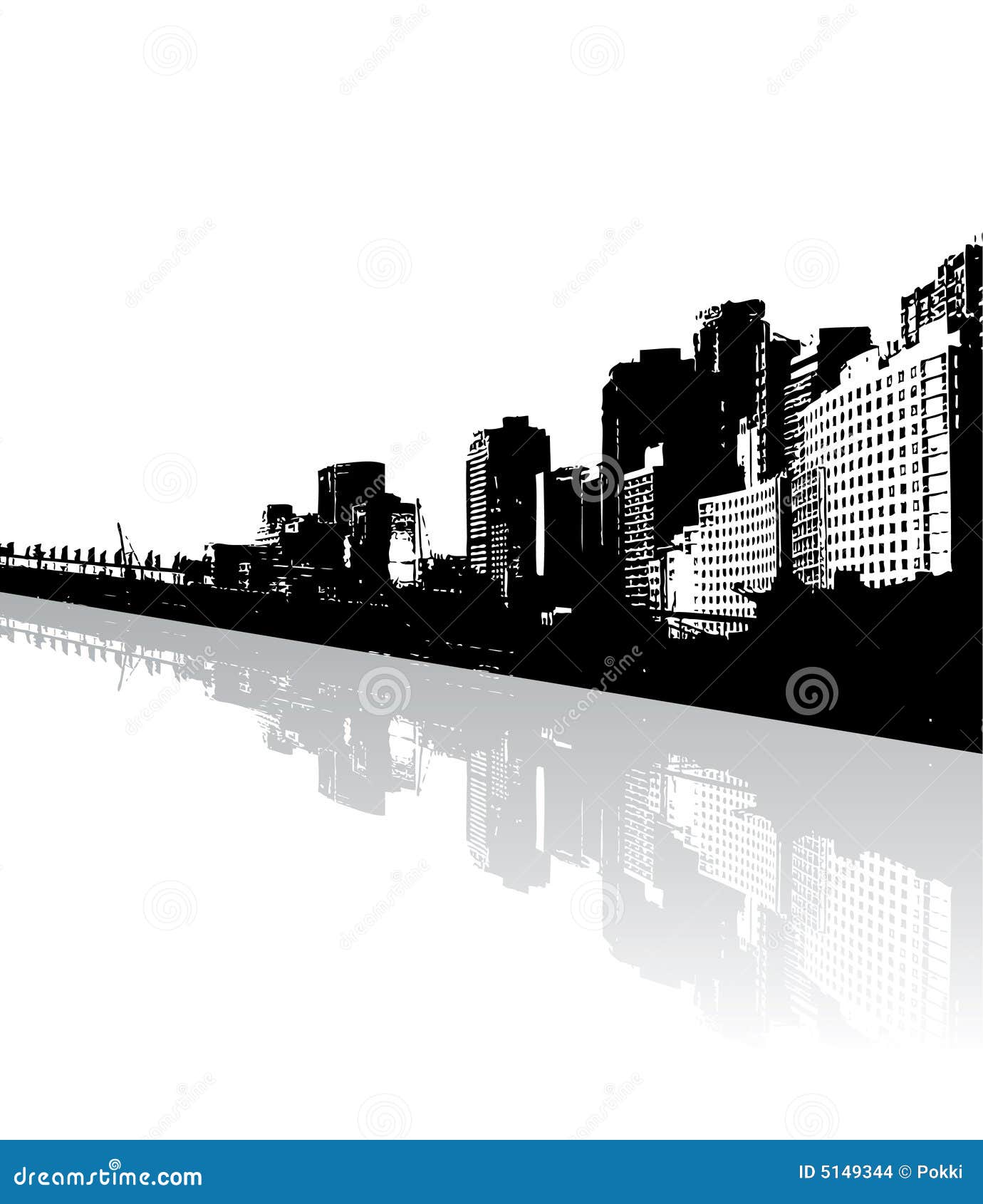 City reflected in the water. Vector