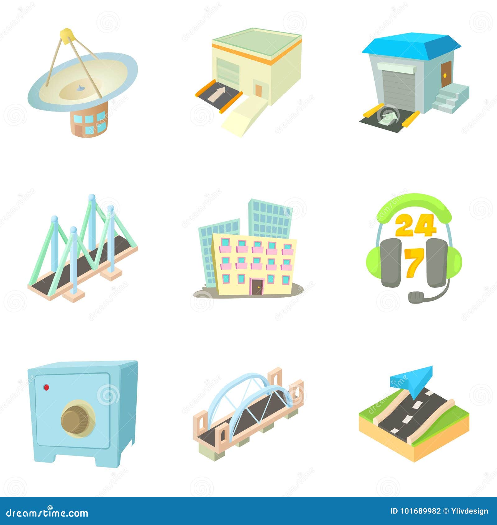 city remoteness icons set, cartoon style