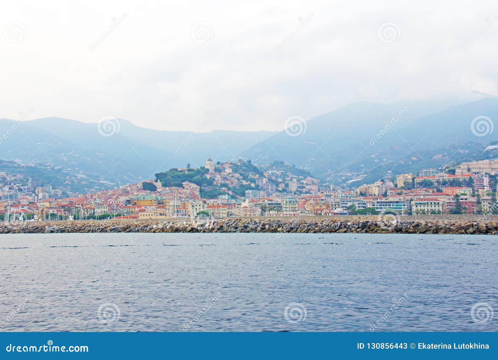 City of San Remo, Italy, View from the Sea. Stock Image Image of