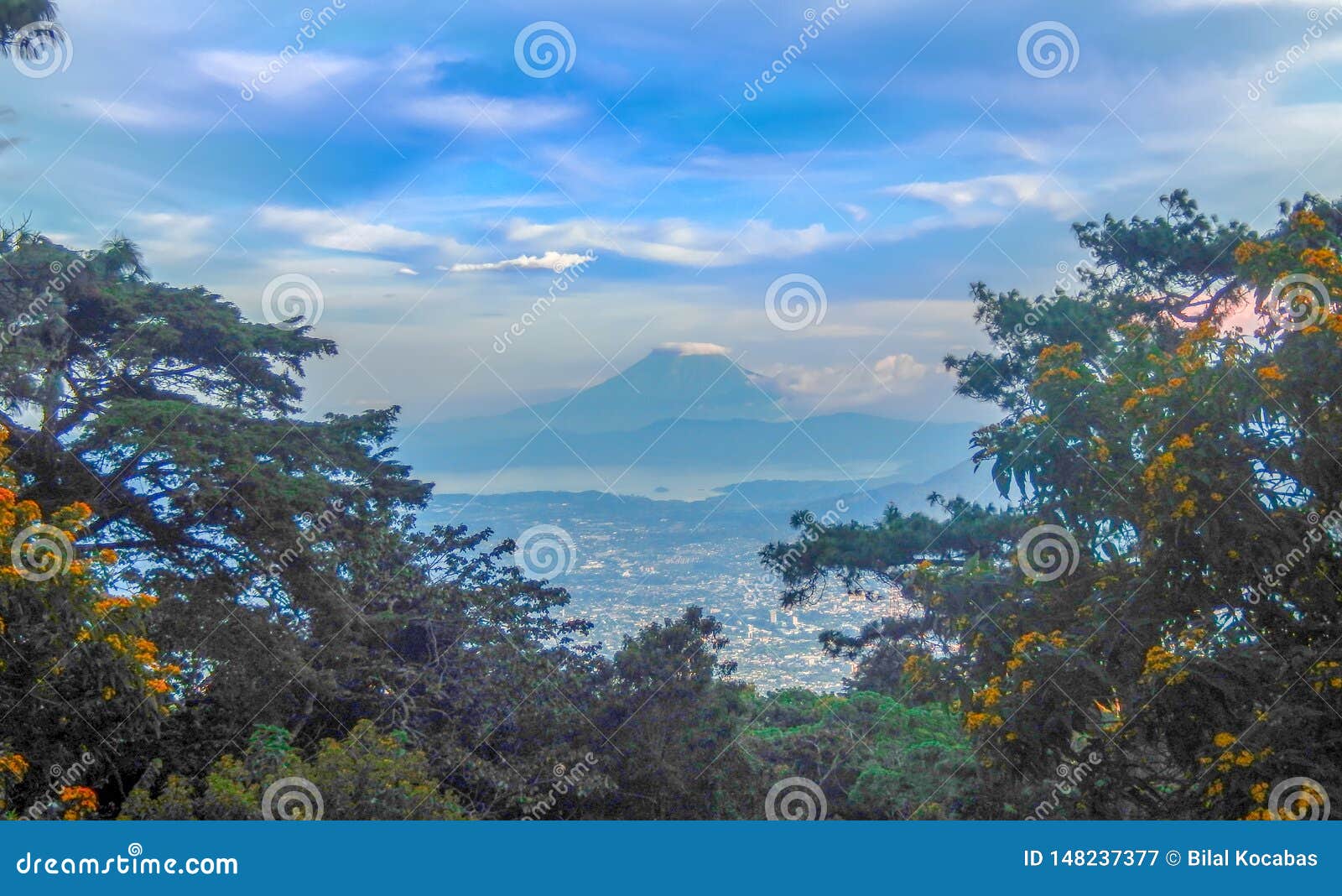 the city of san salvador and the san vicente volcano from el boqueron look out