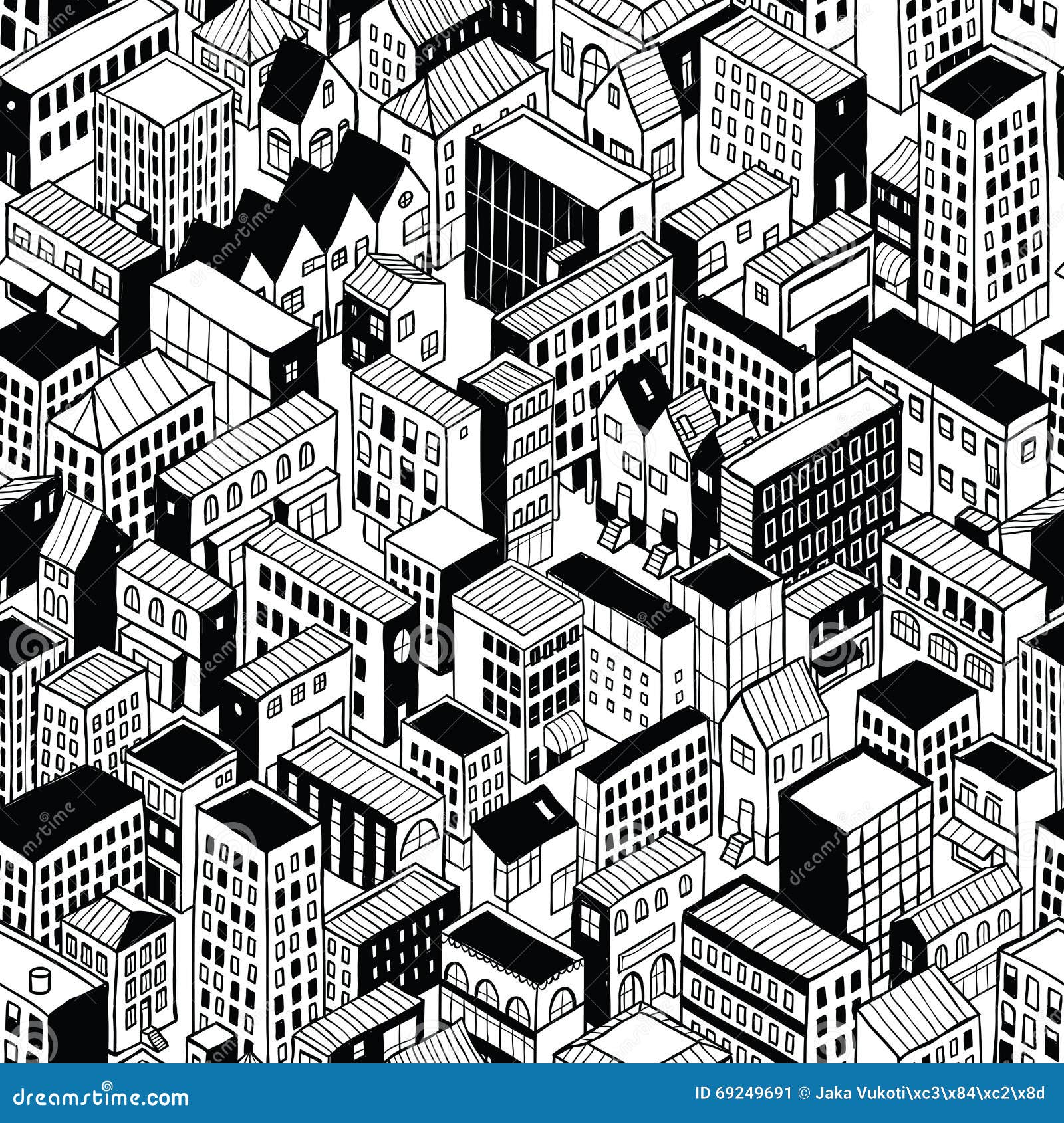 City Seamless Pattern Isometric - Small Stock Vector - Illustration of ...