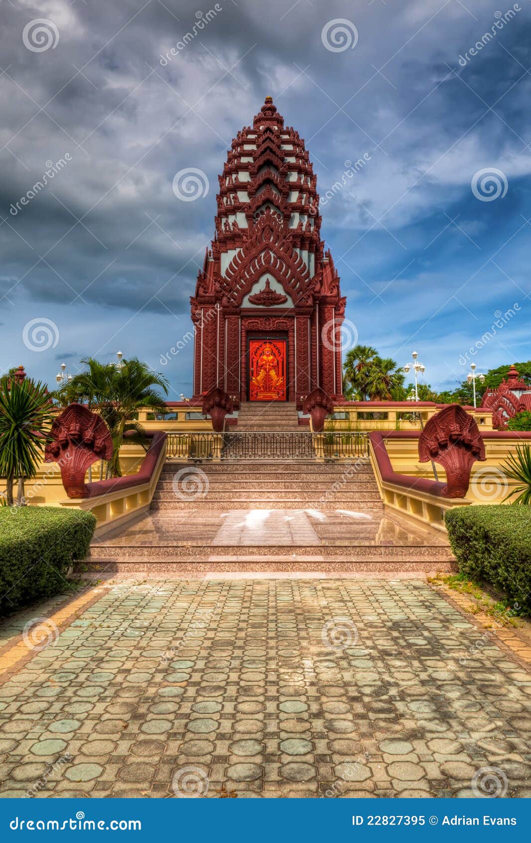 City Shrine. Prachuap Khiri Khan City Pillar Shrine the design is built to the Khmer style, it is said to be the most beautiful such shrine in Thailand. The doors of the shrine have a colourful example of a Thai giant demon and there are several beautifully crafted naga (cobra), a multi-headed serpent at most Buddhist temples.