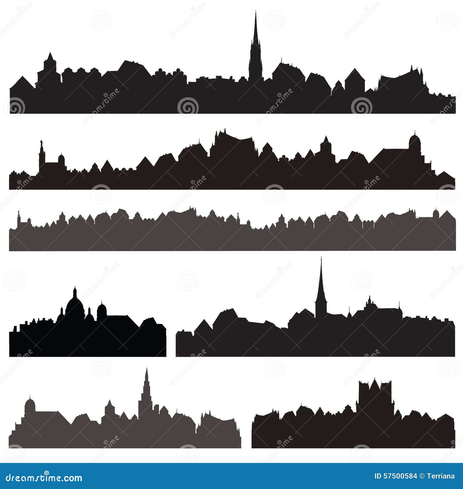 city silhouett set. european cityscape. skyline set. buildings s