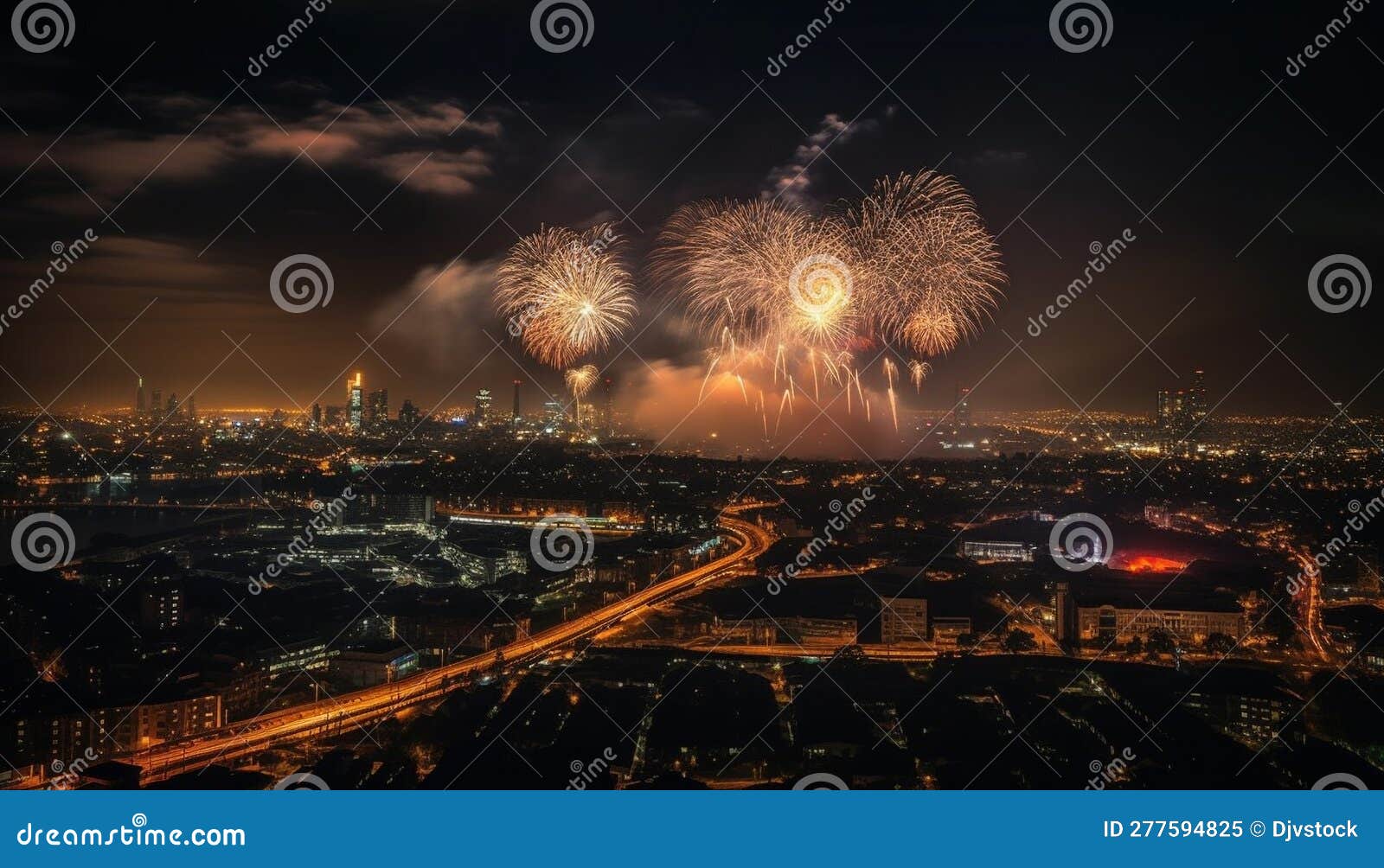city skyline illuminated with vibrant colors during new year celebration generated by ai