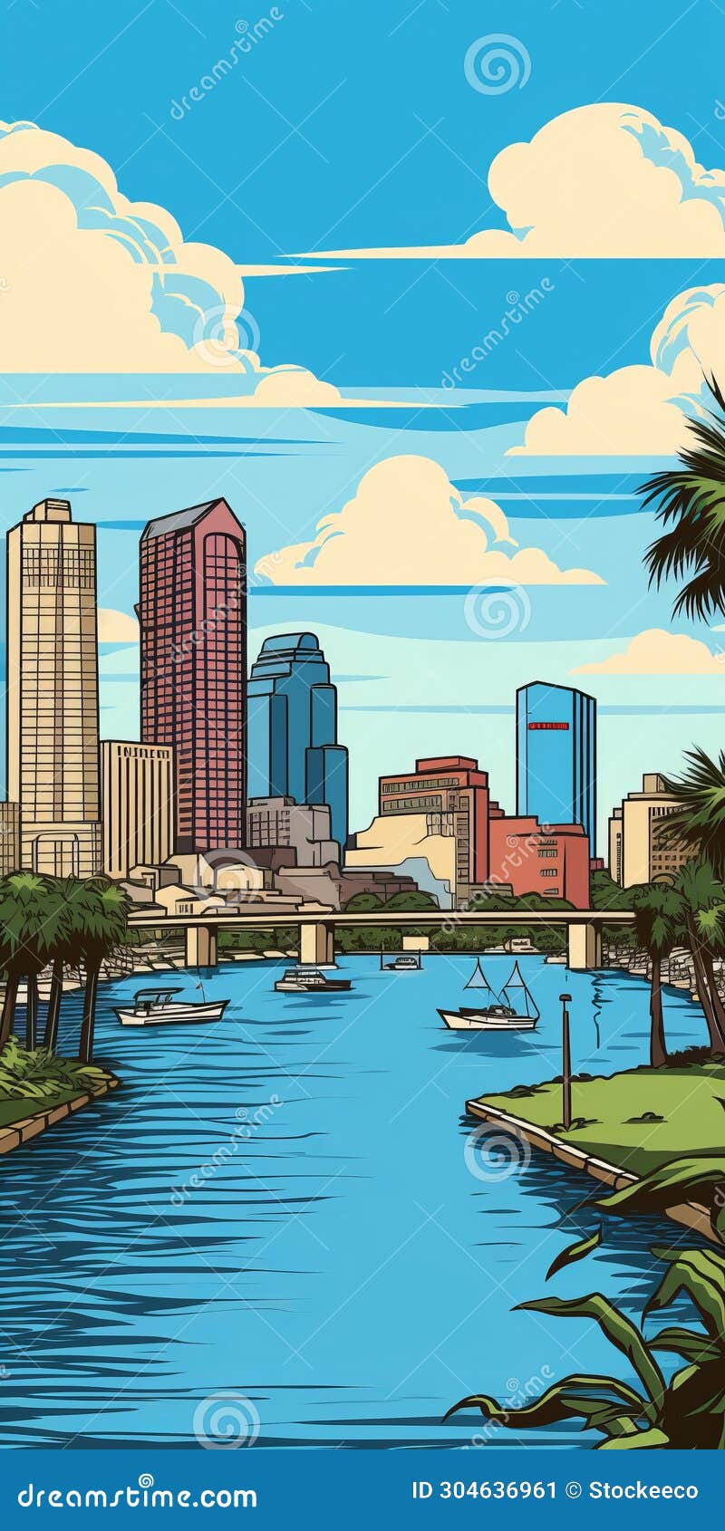 sarasota cityscape: vintage   in andy singer's style