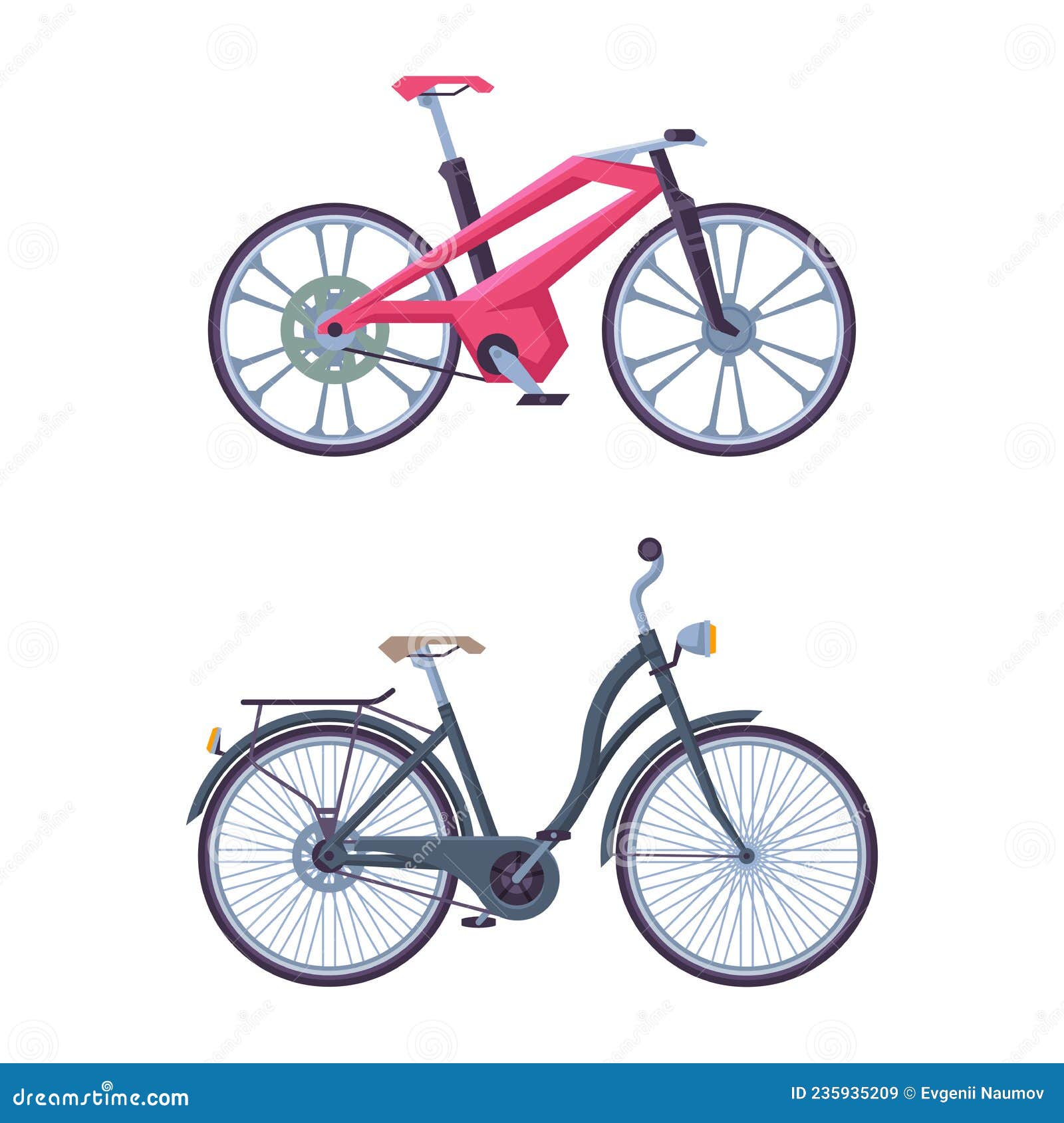 city street bicycle or bike as pedal-driven single-track vehicle with two wheels and frame  set