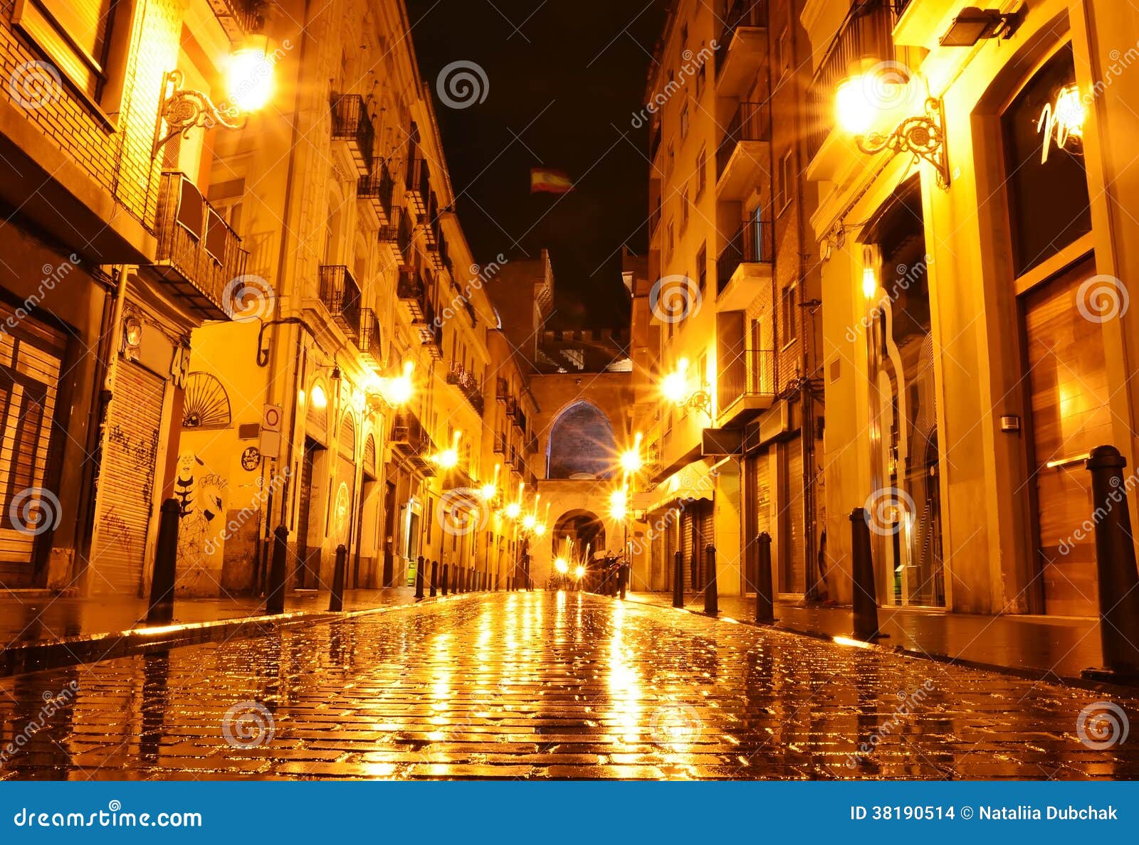 city street in night, valencia, spain