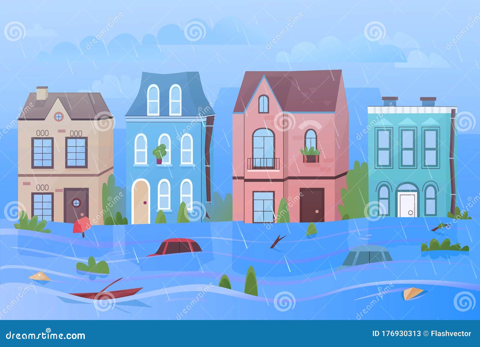 City Street Under Rain and Natural Disaster Flood Cartoon Vector Illustration Panorama Stock Vector - Illustration of insurance, people: 176930313 City Street Under Rain and Natural Disaster Flood Cartoon Vector Illustration Panorama Stock Vector - Illustration of insurance, people: 176930313