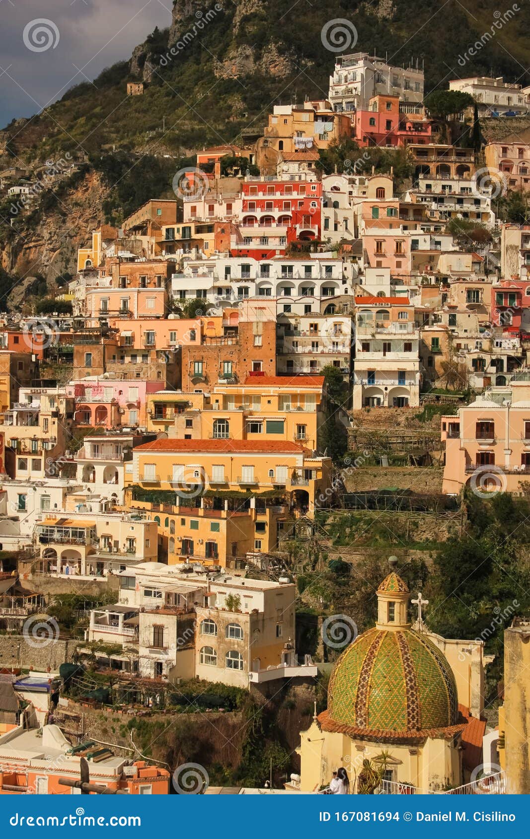 City View and Cathedral. Positano. Campania. Italy Stock Photo - Image ...