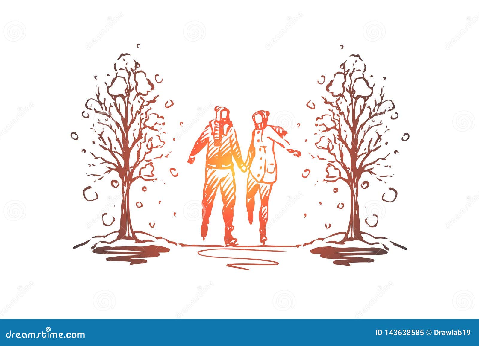 Download City, Winter, Couple, Romance, Park Concept. Hand Drawn ...