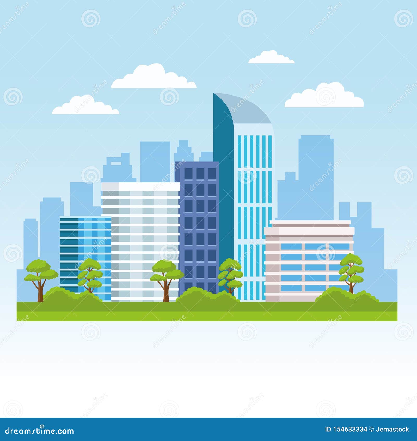 Cityscape Buildings and Nature Scenery Stock Vector - Illustration of ...