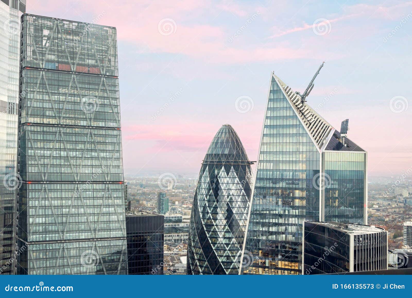 Cityscape Of Gherkin Building With Blue Sky At Central London Editorial