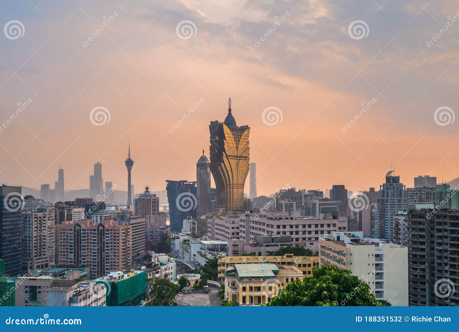 cityscape of macao, china at dusk