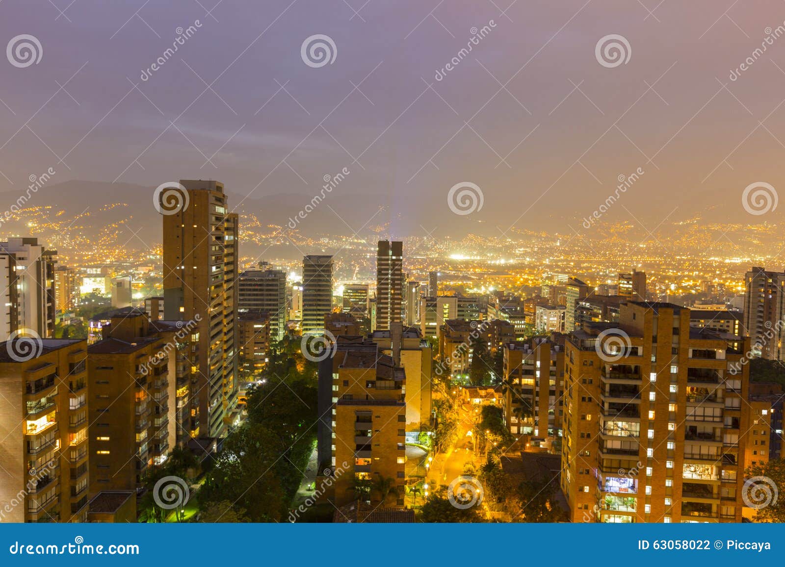 cityscape of medellin at night, colombia