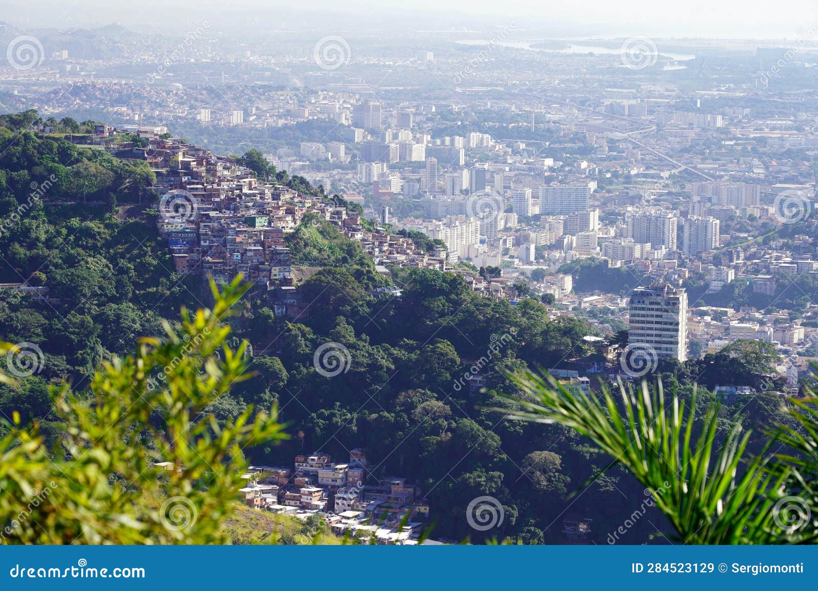 cityscape from mirante dona marta viewpoint with favelas and tijuca forest, rio de janeiro, brazil