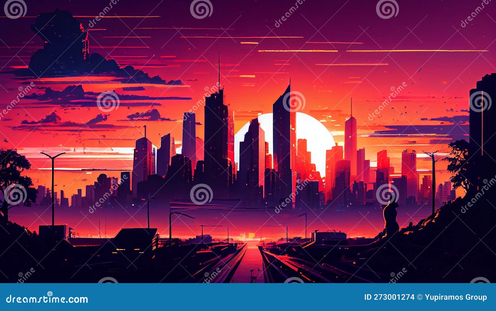 Cityscape Nightlife Skyscraper Skyline Dusk Silhouette Multi Colored ...