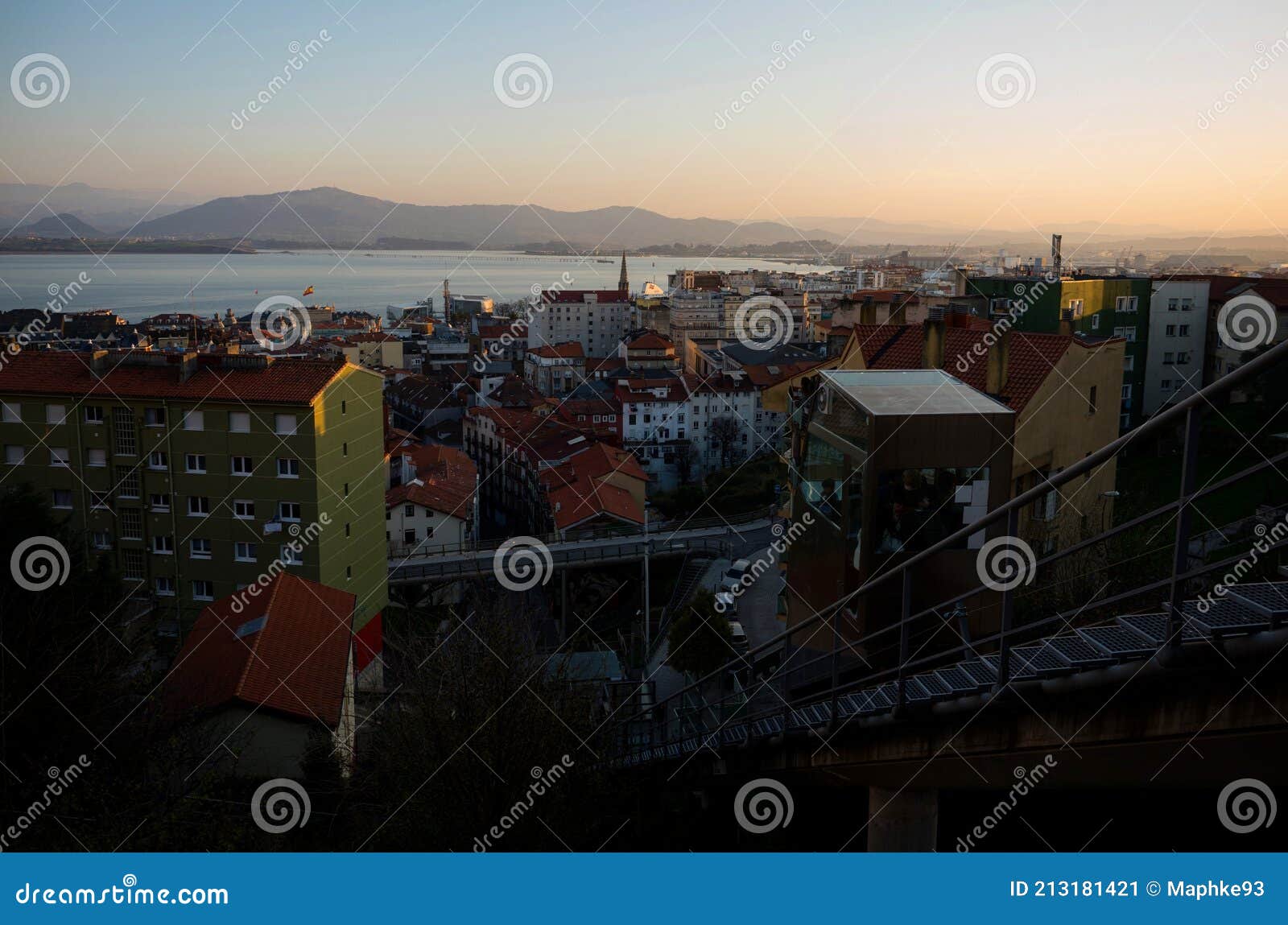 cityscape panorama sunset skyline of colorful houses buildings urban architecture in santander cantabria spain europe