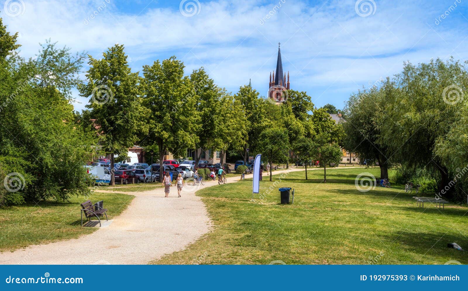 cityscape with paths and meadows in the city of werder an der havel, germany