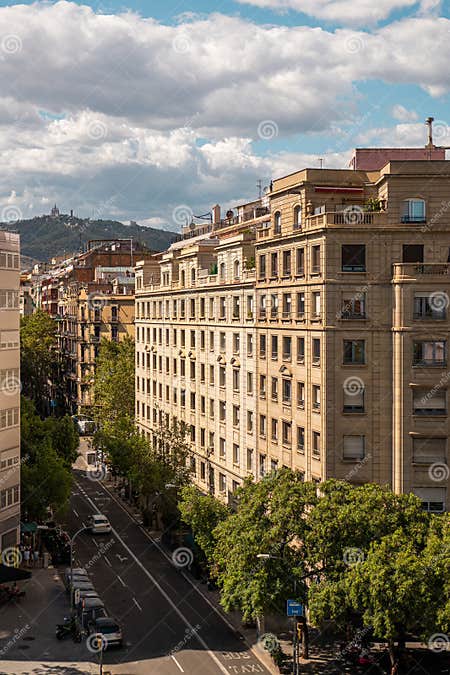 View of Urban Barcelona with Historical Buildings and Tree-Lined ...