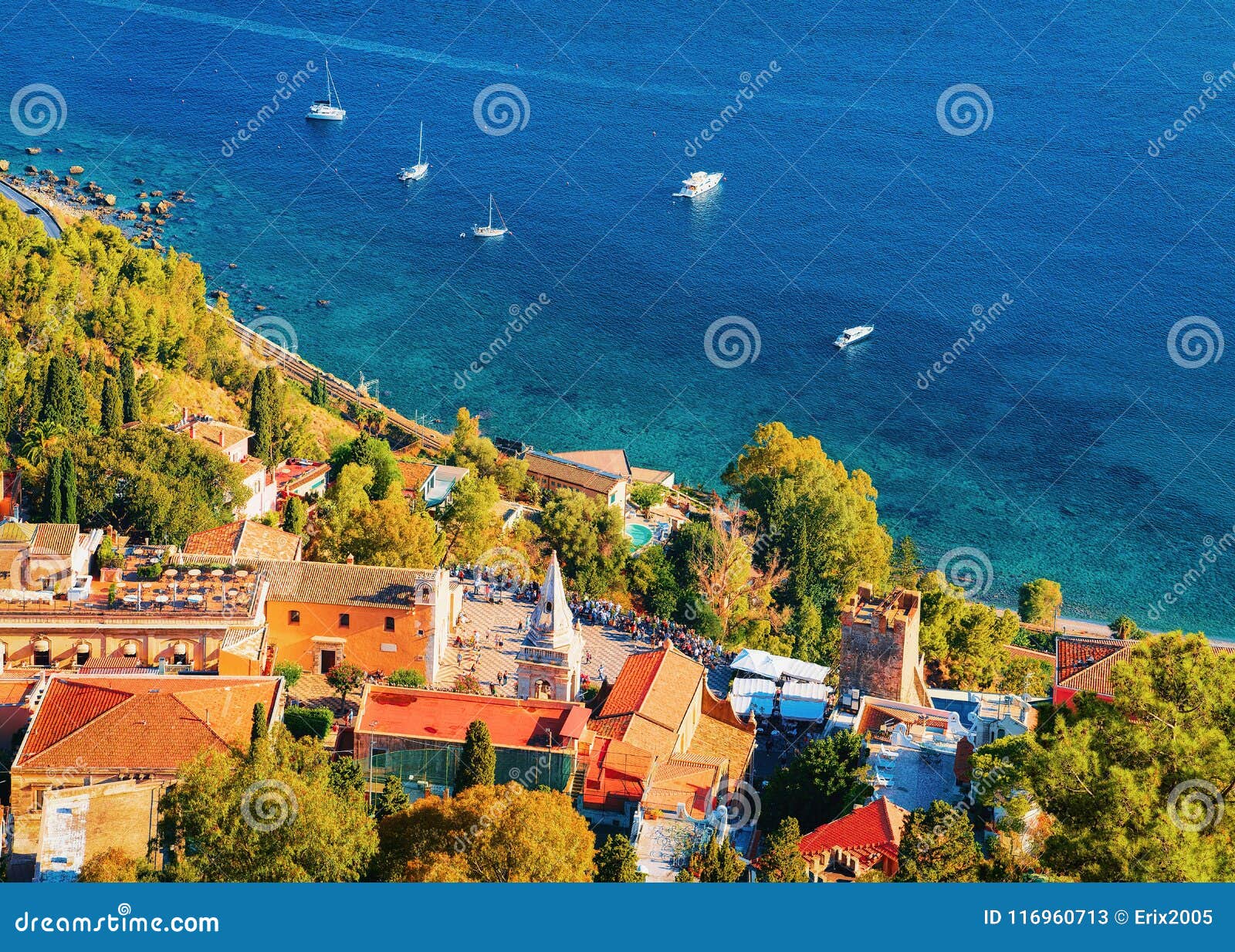 Cityscape of Taormina at Mediterranean Sea Sicily Stock Image Image